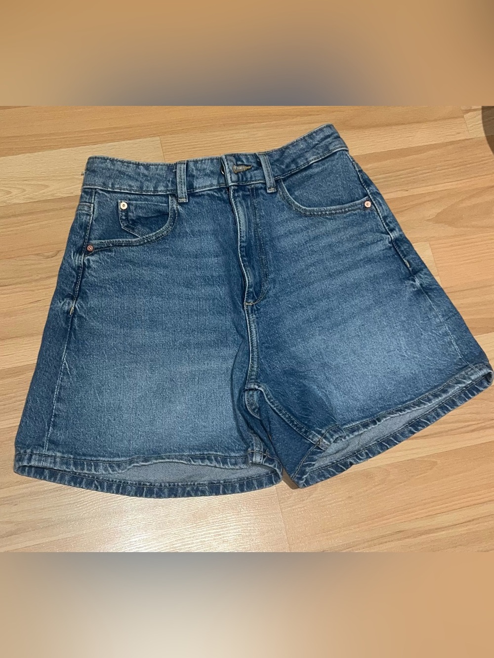 Zara High-Rise Blue Denim Shorts
